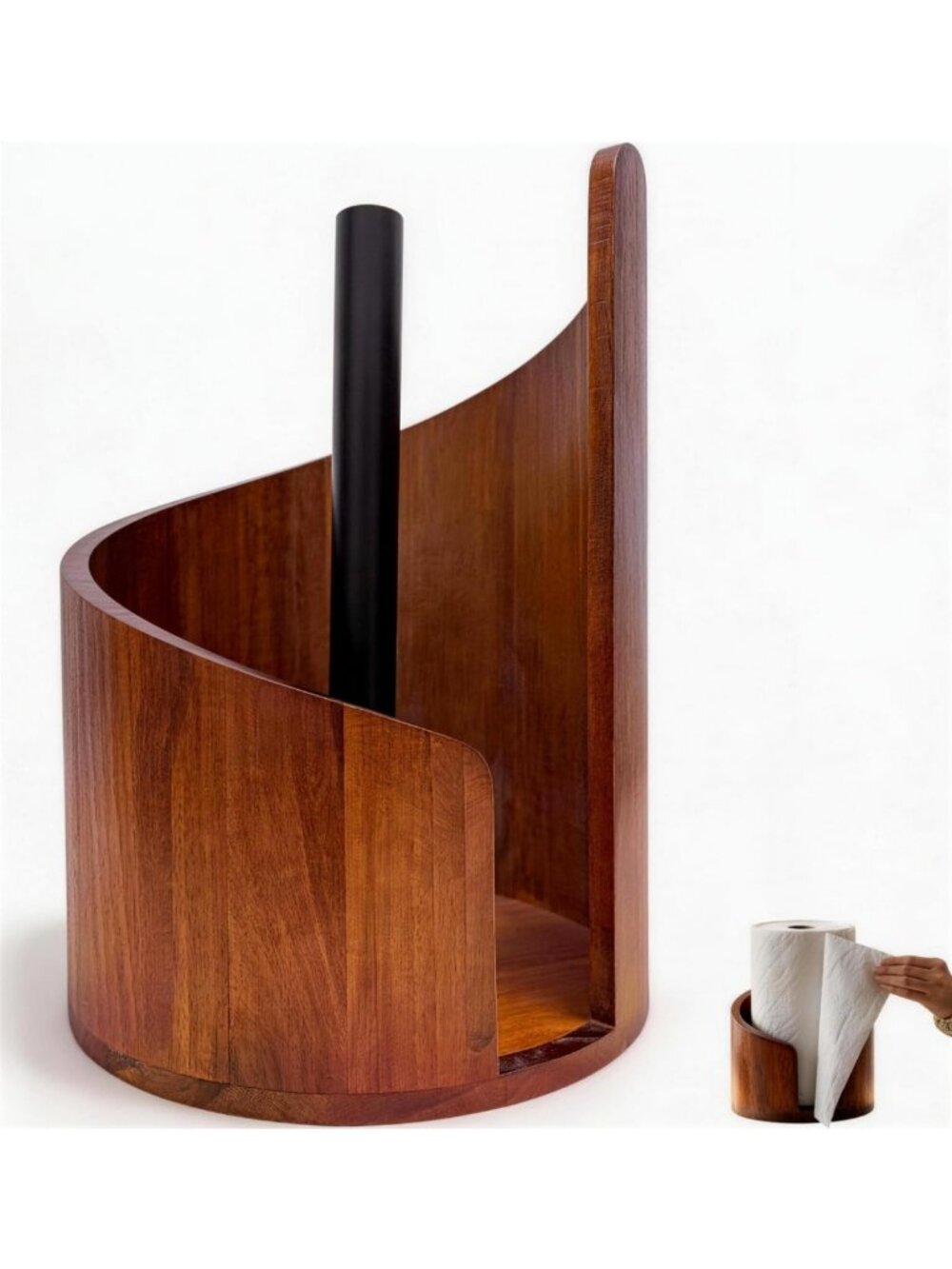 Heavy Duty Bamboo & Iron Paper Towel Holder - Jumbo Roll Stand for Kitchen Decor